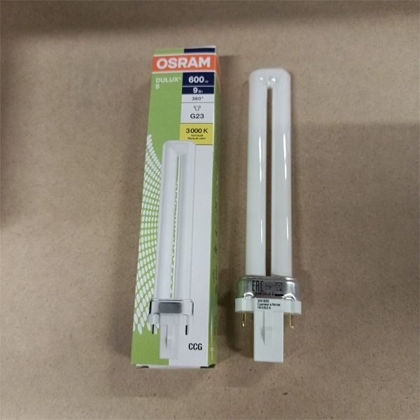 Компактная энергосберегающая лампа КЛЛ мощностью 9 Вт с цоколем G23 для светильников с ЭмПРА