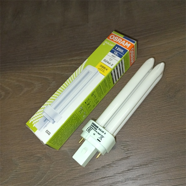 Компактная энергосберегающая лампа КЛЛ мощностью 18 Вт с цоколем G24d-2 для электромагнитных ПРА (ЭмПРА)