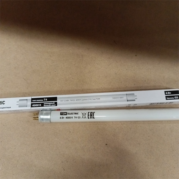 Двухцокольная лампа-трубка люминесцентная ЛЛ Т4 мощностью 6 Вт с цоколем G5 белого (дневного) света для ЭПРА