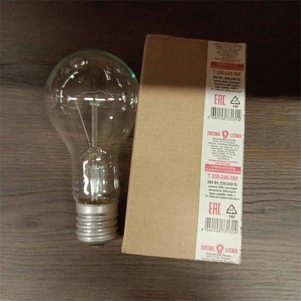 Обычная вольфрамовая лампа формы 