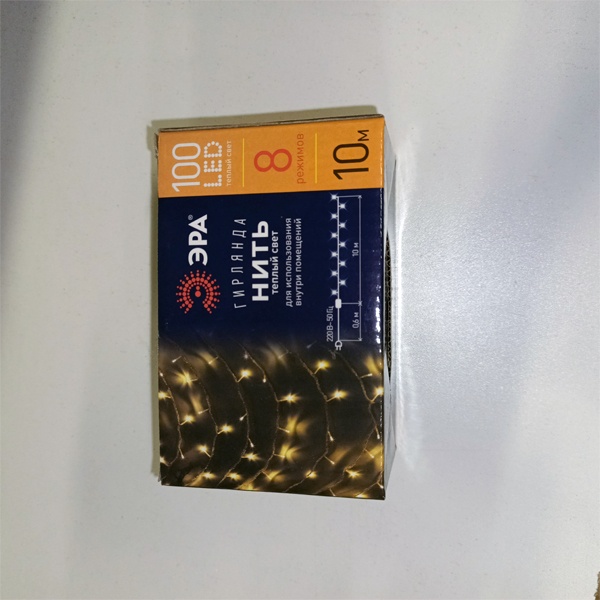 Светодиодная гирлянда Нить, 10 метров, 100 LED теплый свет, с контроллером 8 режимов, работа от сети 220 Вольт, ЭРА
