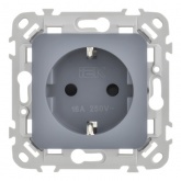 Розетка с заземлением ИЭК FLITE РСш11-1-ФлМ 16А шторки автозажим маренго