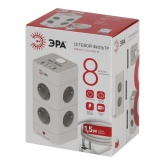 Сетевой фильтр ЭРА TWR-8es-1,5m-4USB-W башня 8х2P+E выключатель 2xUSBA+2хUSBC ПВС 3x1мм2 белый