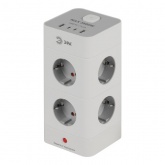 Сетевой фильтр ЭРА TWR-8es-1,5m-4USB-W башня 8х2P+E выключатель 2xUSBA+2хUSBC ПВС 3x1мм2 белый