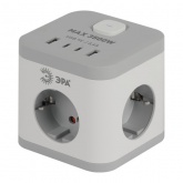 Удлинитель электрический ЭРА CUBE-3es-1,5m-4USB-W куб с заземлением/выключателем 3 розетки+4xUSB A+C