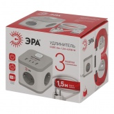 Удлинитель электрический ЭРА CUBE-3es-1,5m-4USB-W куб с заземлением/выключателем 3 розетки+4xUSB A+C