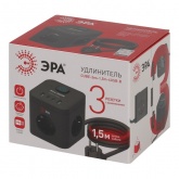 Удлинитель электрический ЭРА CUBE-3es-1,5m-4USB-B куб с заземлением/выключателем 3 розетки+4xUSB A+C