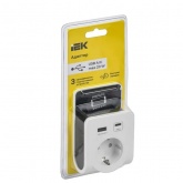 Зарядное устройство с держателем ИЭК Т-03/01 1 место 2P+E 16А 2хUSB A+C 20Вт бело-черный