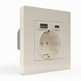 Розетка с зарядкой 2Р+Е Tokov Electric Pixel 16А 2USB тип A+C бежевый