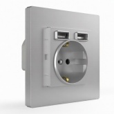 Розетка с зарядкой 2Р+Е Tokov Electric Pixel 16А 2USB тип A+A алюминий