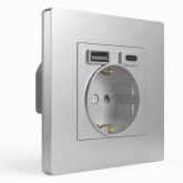 Розетка с зарядкой 2Р+Е Tokov Electric Pixel 16А 2USB тип A+C алюминий