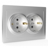 Розетка 2-я с заземлением в сборе Tokov Electric Pixel 16А шторки IP20 алюминий