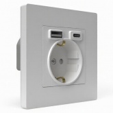 Розетка с зарядкой 2Р+Е Tokov Electric Pixel 16А 2USB тип A+C айс