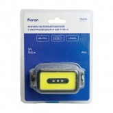 Фонарь налобный светодиодный Feron TH2315 5W IP44 USB type-C пластик, c аккумулятором