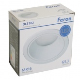 Светильник потолочный встраиваемый Feron DL3102 под лампу MR16 G5.3 белый d80/D92x35mm
