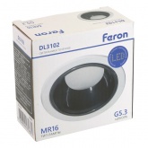 Светильник потолочный встраиваемый Feron DL3102 под лампу MR16 G5.3 белый/черный хром d80/D92x35mm