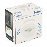 Светильник потолочный встраиваемый Feron DL3115 под лампу MR16 G5.3 белый d60/D80x45mm