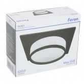 Светильник потолочный встраиваемый Feron DL501 под лампу GX53 15W 230V черный, квадратный