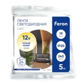 Светодиодная лента Feron LS617 240SMD(2835) 19W/м 3000К 12V IP20 5000x10x1.22mm теплый белый