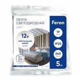 Светодиодная лента Feron LS617 240SMD(2835) 19W/м 4000К 12V IP20 5000x10x1.22mm белый