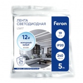 Светодиодная лента Feron LS617 240SMD(2835) 19W/м 6500К 12V IP20 5000x10x1.22mm холодный белый