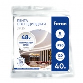 Светодиодная лента Feron LS420 120SMD(2835) 8W/м 4000K 48V IP20 40000x10x1.22mm стабилизированная