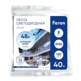 Светодиодная лента Feron LS420 120SMD(2835) 8W/м 6500K 48V IP20 40000x10x1.22mm стабилизированная