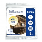 Лента светодиодная Feron LS503 240SMD(2835) 22W/м 3000К 24V IP20 5000x10x1.22mm теплый белый