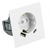 Розетка с заземлением со шторками Stekker Мия RST16-3119-01 16A USB тип A и C, белая магнолия