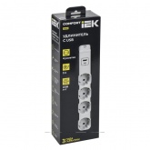 Удлинитель ИЭК Comfort У04К 4 мест 4х2P+PE заземление шторки 16А USB A+C 20Вт 3м 3х1,5мм2 белый