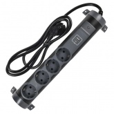 Удлинитель ИЭК Comfort У04К 4 мест 4х2P+PE заземление шторки 16А USB A+C 20Вт 1,5м 3х1,5мм2 черный