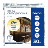 Лента светодиодная Feron LS501 120SMD(2835) 11W/м 3000К 24V IP20 30000x8x1.22mm теплый белый