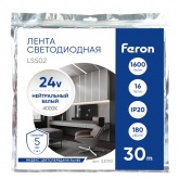 Лента светодиодная Feron LS502 180SMD(2835) 16W/м 4000К 24V IP20 30000x10x1.22mm белый