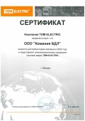 Сертификат дистрибьютора TDM Electric 2022