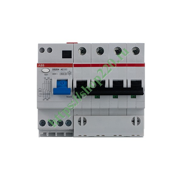 Дифференциальный автомат DS204 C6А 30mA тип АС 4P трехфазный электромеханический 6кА ABB (дифавтомат, АВДТ)