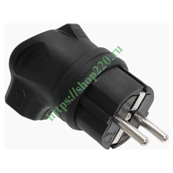Вилка каучуковая угловая 2P+E 16А 250В IP44 черная ВБу3-1-0м ОМЕГА IEK ...