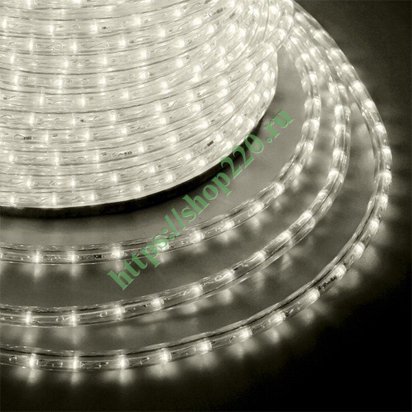 Светодиодный дюралайт 2W теплый белый 24 LED/1,6Вт/м, эффект мерцания, D13мм, бухта 100м