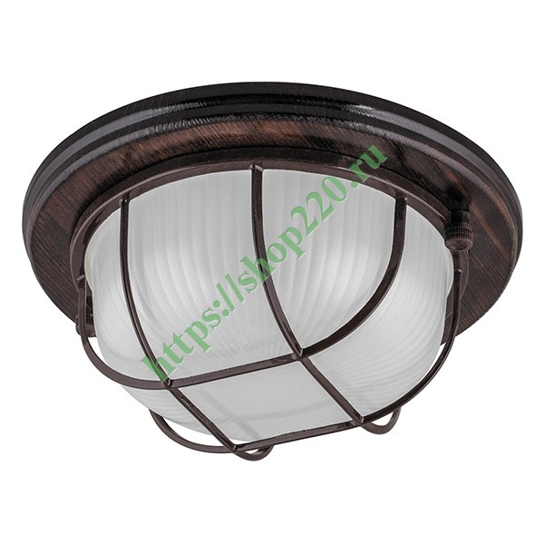 Светильник для бани термостойкий 130° на деревянной основе Орех, IP54 E27 круг решетка НБО 03-60-022