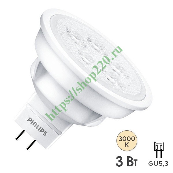 Лампа светодиодная Philips ESS LED MR16 3W (35W) 830 36° 230V 230lm GU5.3 теплый свет