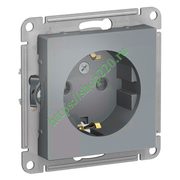 Розетка с заземлением со шторками 16А SE AtlasDesign, грифель [уп 10 шт ...