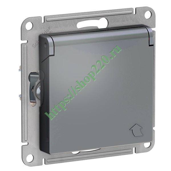 Розетка с заземл со шторк с крышкой 16А IP20 SE AtlasDesign, грифель ...