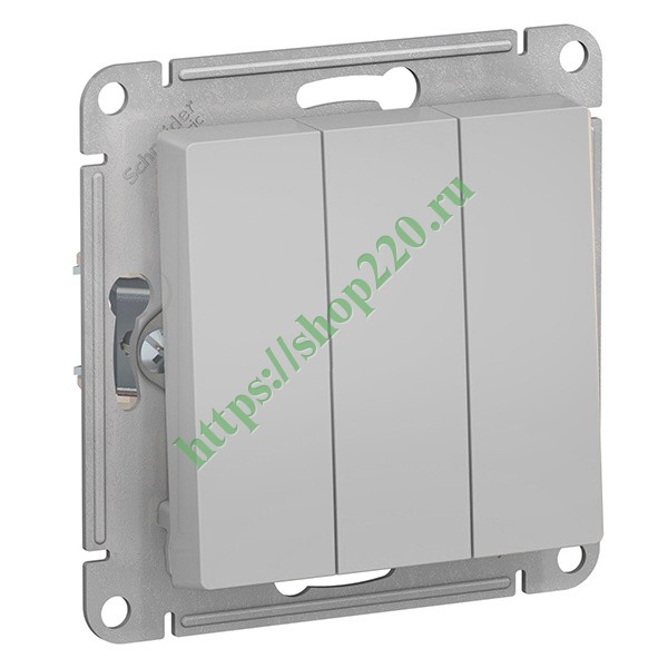 Трехклавишный выключатель 10А SE AtlasDesign, алюминий [уп 10 шт ...