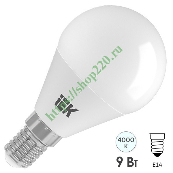 Лампа светодиодная ECO G45 шар 9Вт 230В 4000К E14 IEK LLE-G45-9-230-40 .