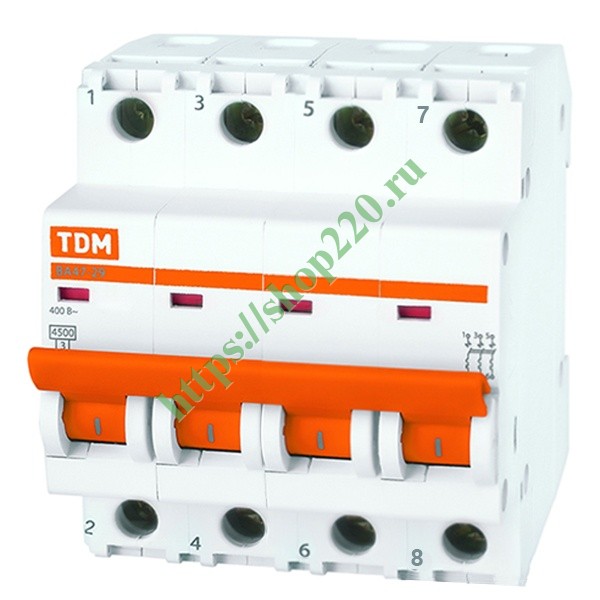 Автоматический выключатель ВА47-29 4Р 6А 4,5кА характеристика C TDM ...