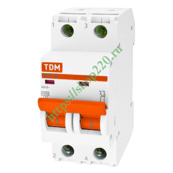 Автоматический выключатель ВА47-29 2Р 63А 4,5кА характеристика В TDM (автомат электрический)