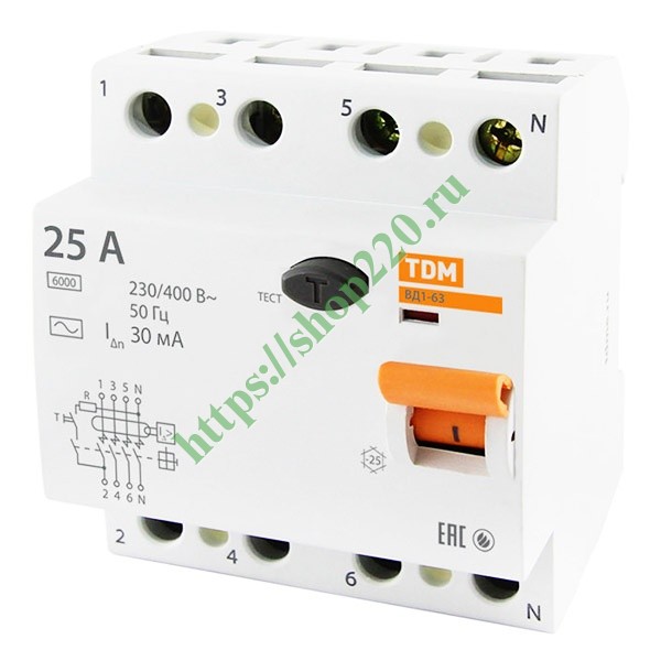 Устройство защитного отключения ВД1-63 4Р 25А 30мА тип АС TDM SQ0203 ...