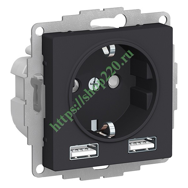 Зарядка розетка с/з 16А + USB A+A 5В/2,4А, 2х5В/1,2А SE AtlasDesign ...