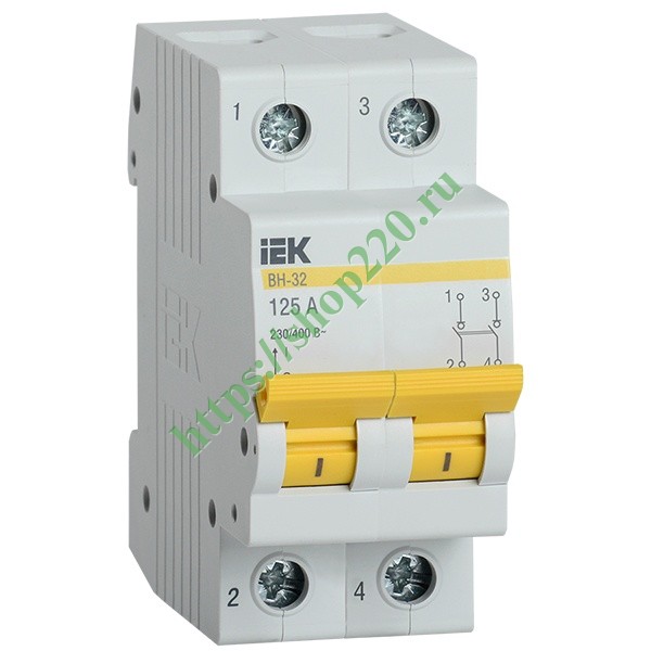 Рубильник модульный ВН-32 2Р 125А выключатель нагрузки ИЭК 2 модуля ...