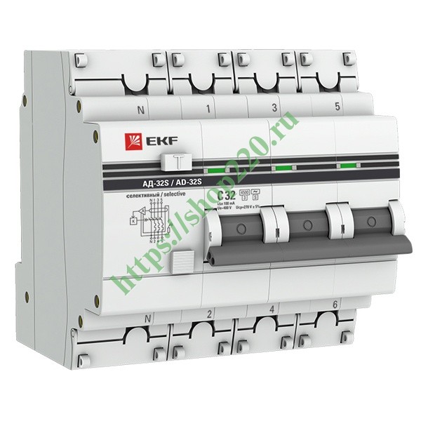 Дифференциальный автомат АД-32 (селективный) 3P+N 32А/100мА С тип АС ...