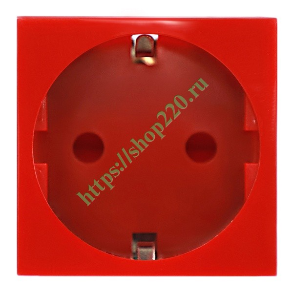 Розетка 2К+З винтовой зажим со шторками (45х45мм) Donel красный DF6R .